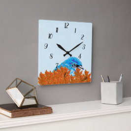 Cuadrado Reloj de pared: pájaro azul de la felicidad