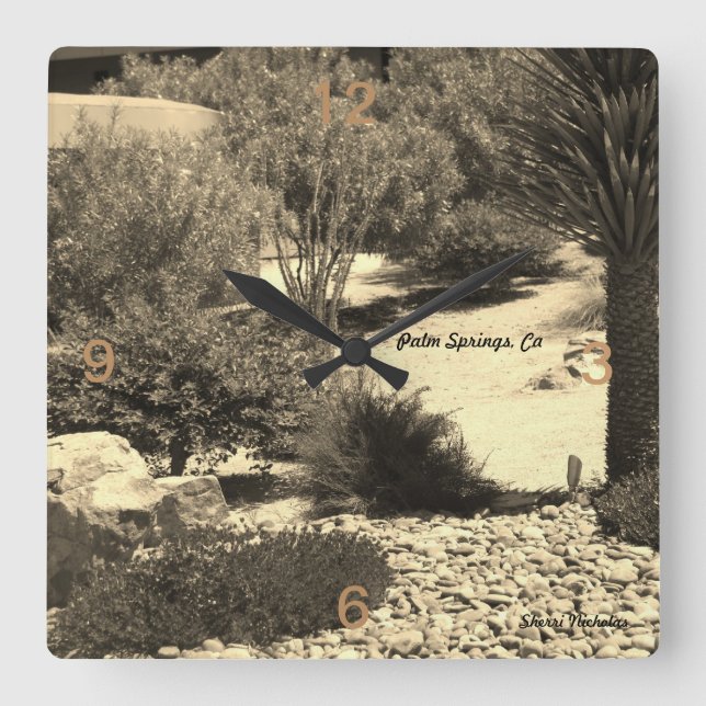 Cuadrado Reloj de pared, Palm Springs, Ca (Anverso)