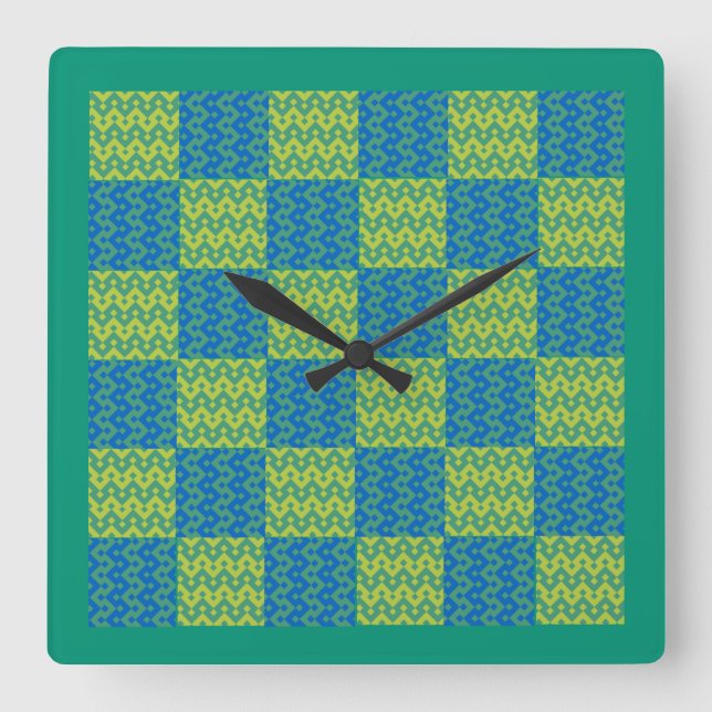 Cuadrado Reloj de pared, patrón de mosaico de esmeraldas y  (Anverso)
