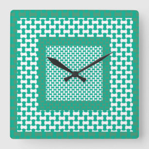 Cuadrado Reloj de pared, patrón geométrico verde esmeralda