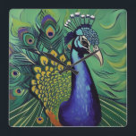 Cuadrado Reloj de pavo real Art Deco<br><div class="desc">Asombroso reloj de arte de pavo real Art Déco.</div>