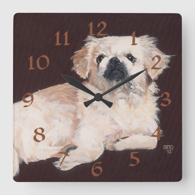 Cuadrado Reloj de pekinés blanco (Anverso)