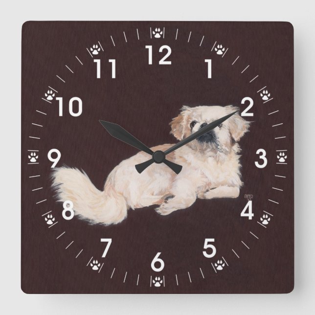 Cuadrado Reloj de Pekingese Blanco (Anverso)