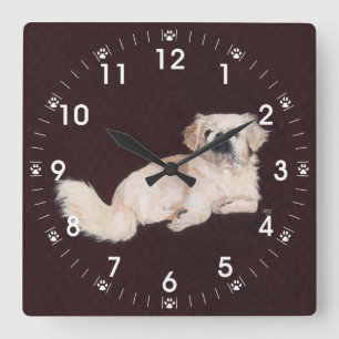 Cuadrado Reloj de Pekingese Blanco