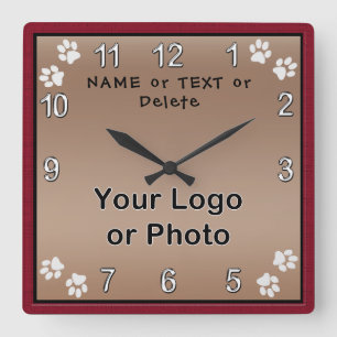 Cuadrado Reloj de perro personalizado, tu TEXTO, FOTO o LOG