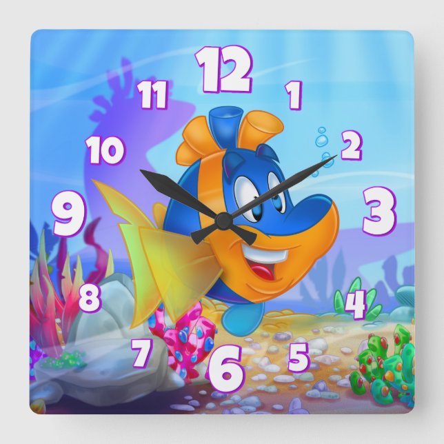 Cuadrado Reloj de personalizado de la pared de FriendFish (Anverso)