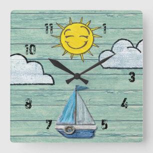 Cuadrado Reloj de playa de Driftwood con números. Jade Medi