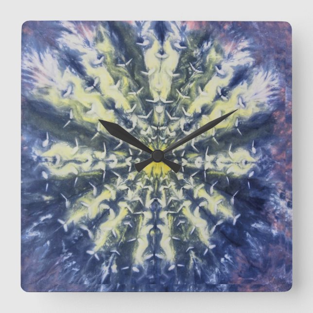 Cuadrado Reloj de plumas de pavo real abstracto (Anverso)