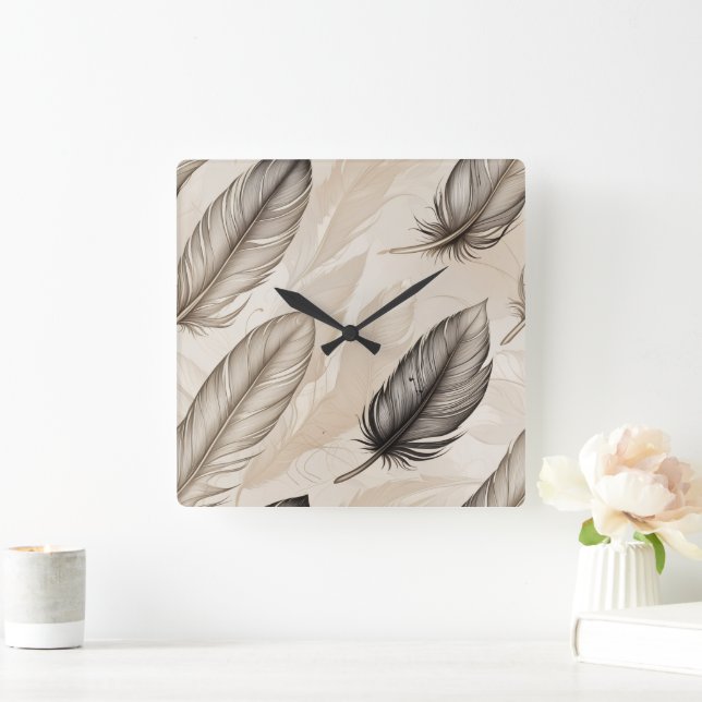 Cuadrado Reloj de Plumas Elegantes (Hogar)