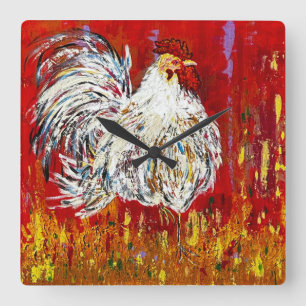 Cuadrado Reloj de pollo de gallo
