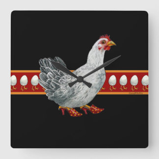 Cuadrado Reloj de pollo (negro)