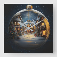 Reloj de pueblo de adorno de Navidad anidado