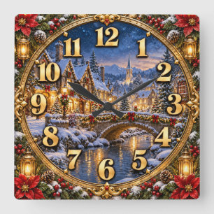Cuadrado Reloj de Pueblo Navideño País de las Maravillas In