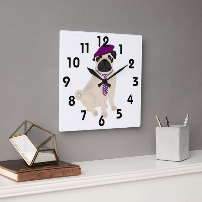 Cuadrado Reloj de pug (Oficina)