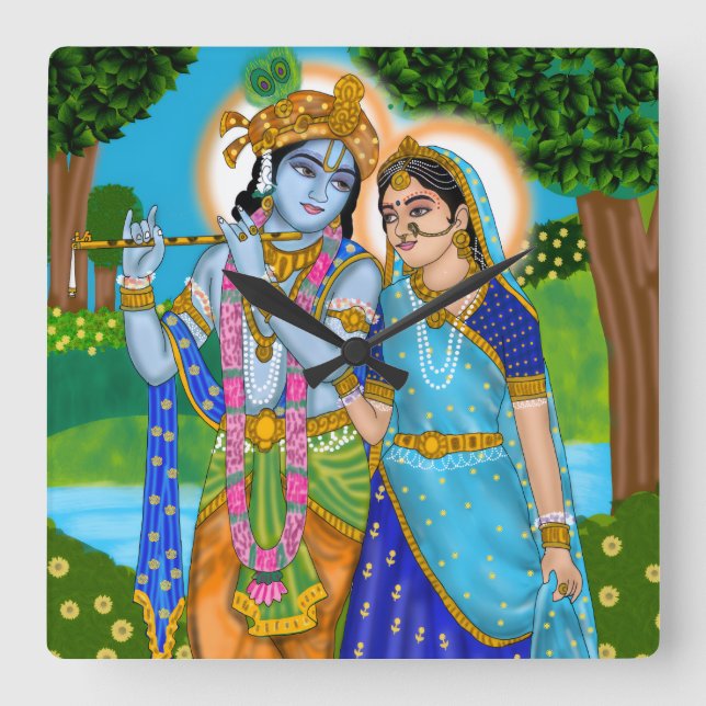Cuadrado Reloj de Radha Krishna (Anverso)