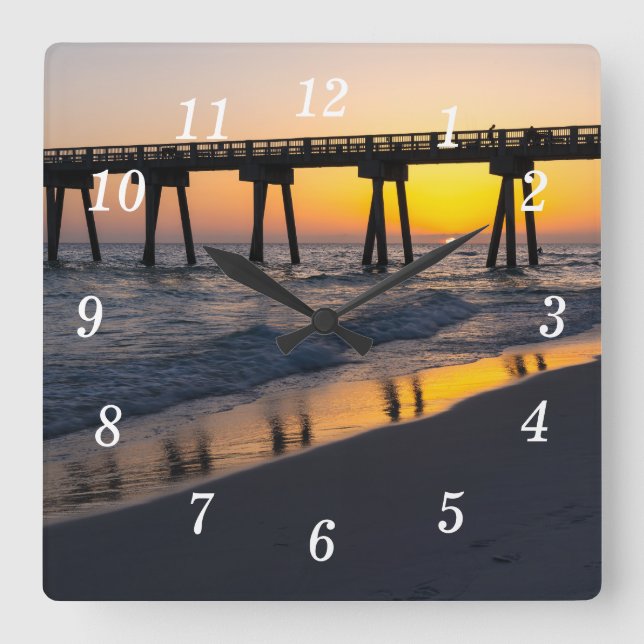 Cuadrado Reloj de Reflexiones sobre la Playa Dorada de Pana (Anverso)