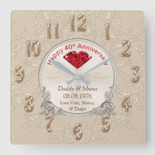 Cuadrado RELOJ de regalo de cuarenta años de Boda personali