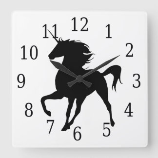 Cuadrado Reloj de silueta negro de unicornio