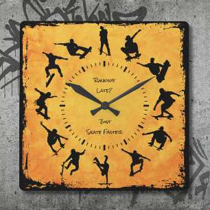 Cuadrado Reloj de Skateboarding Amarillo Siempre En Mi Tabl
