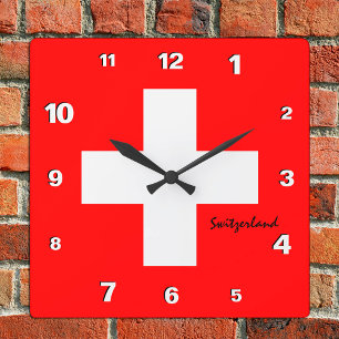 Cuadrado Reloj de Suiza, hogar patriótico, bandera suiza