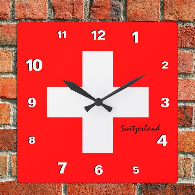 Cuadrado Reloj de Suiza, hogar patriótico, bandera suiza (Subido por el creador)