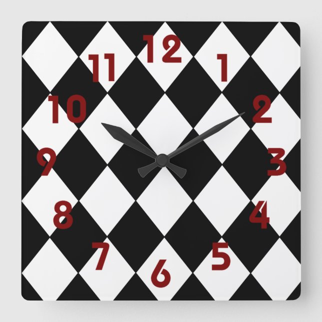 Cuadrado Reloj de tablero de cheques en blanco y negro (Anverso)