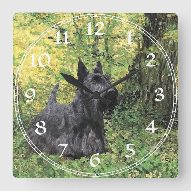 Cuadrado Reloj de Terrier Escocés (Anverso)