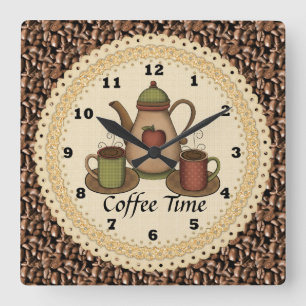 Cuadrado Reloj de tiempo del café