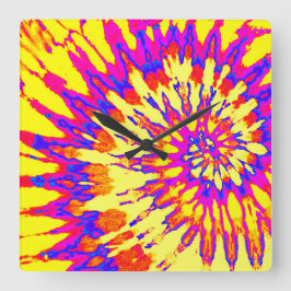 Cuadrado Reloj de tinte amarillo, rosa y azul en espiral