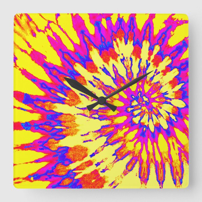 Cuadrado Reloj de tinte amarillo, rosa y azul en espiral (Anverso)