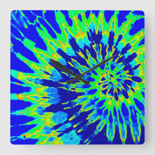 Cuadrado Reloj de tinte azul brillante y verde espiral