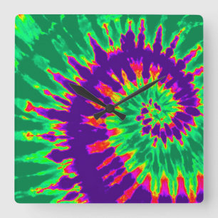 Cuadrado Reloj de tinte de espiral morado y verde