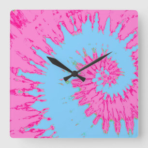 Cuadrado Reloj de tinte de espiral rosa y azul