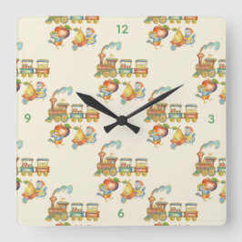 Cuadrado Reloj de tren de manzana de pájaro infantil lindo