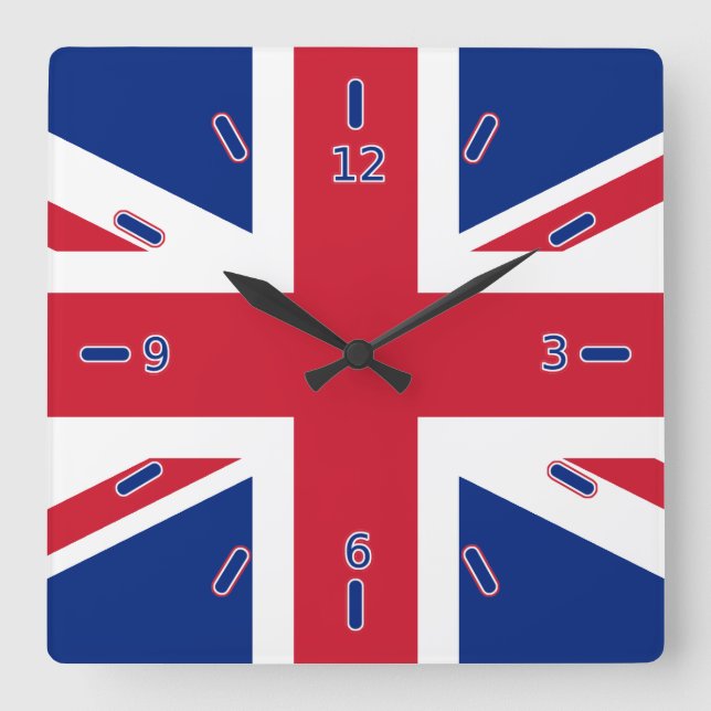 Cuadrado Reloj de Union Jack (con números) (Anverso)