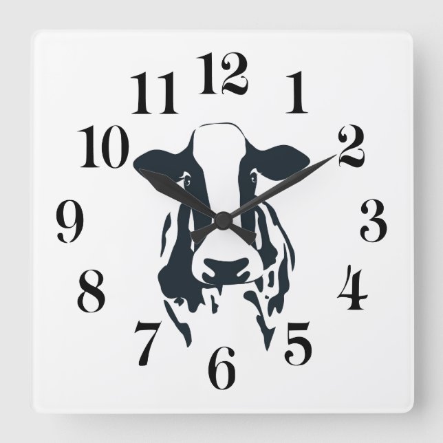 Cuadrado Reloj de vaca en blanco y negro (Anverso)