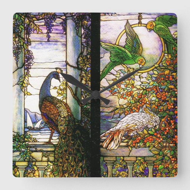 Cuadrado Reloj de vidrio manchado de vintage (Anverso)