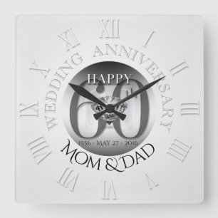Cuadrado Reloj del 60 aniversario Boda del Diamante Roman N