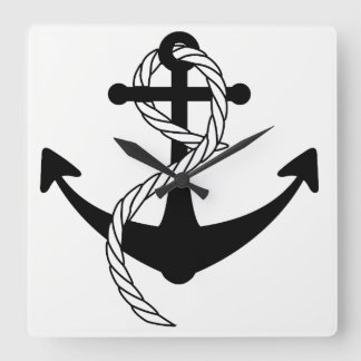 Cuadrado Reloj del ancla blanco y negro