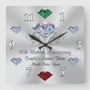 Cuadrado Reloj del aniversario del diamante con su