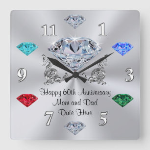 Cuadrado Reloj del aniversario del diamante de Birthstone p