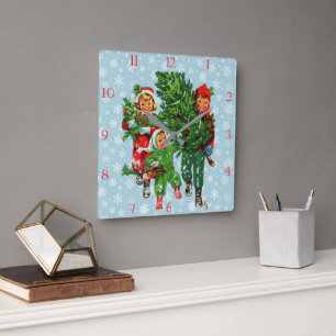 Cuadrado Reloj del árbol de Navidad