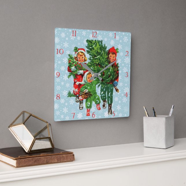 Cuadrado Reloj del árbol de Navidad (Oficina)