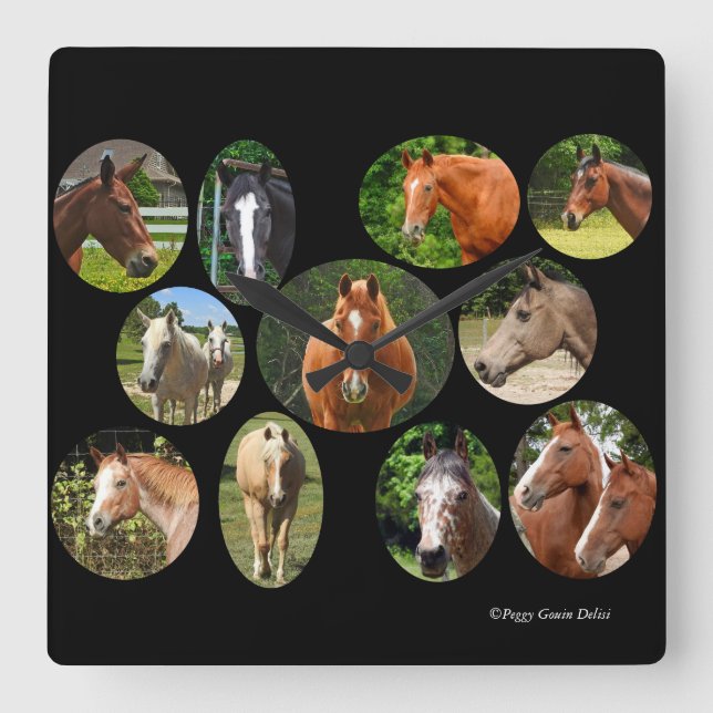 Cuadrado Reloj del collage del caballo (Anverso)