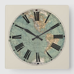 Cuadrado Reloj del mapa del mundo