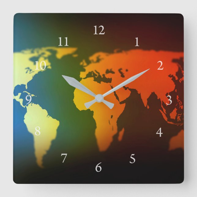 Cuadrado Reloj del mapa mundial del día y de la noche (Anverso)