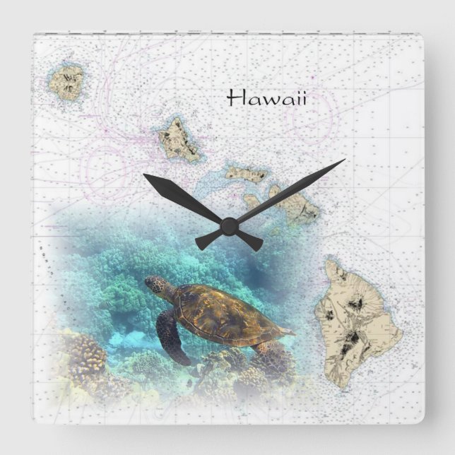 Cuadrado Reloj del Mapa Náutico de Hawái (Anverso)