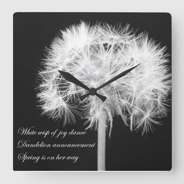 Cuadrado Reloj del muro de Dandelion Haiku (Anverso)