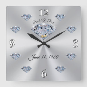 Cuadrado Reloj del muro del 60 aniversario para Bob y Pat