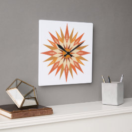 Cuadrado Reloj del muro del Boho de Sunburst